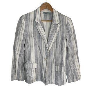 Voyageur By Mersea Striped Blue and White Women's Linen Blazer Size Small preppy